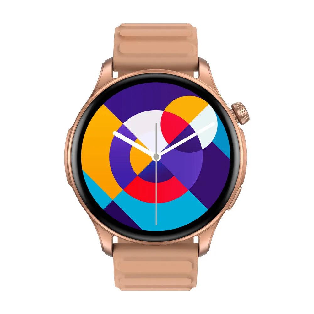 Smart watch with AMOLED display, Bluetooth calling, heart rate and blood oxygen sensors, available in pink gray blue