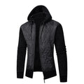 Men's grey wool corduroy hooded sweater coat with cinched waist shown on adult male model