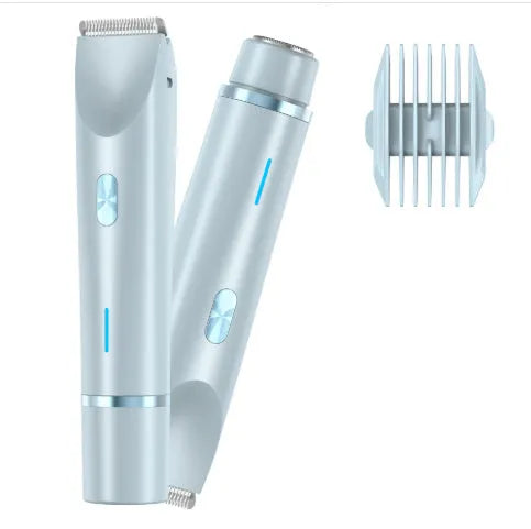 Pink 2 in 1 women's electric hair remover double head shaver with USB cable on white background