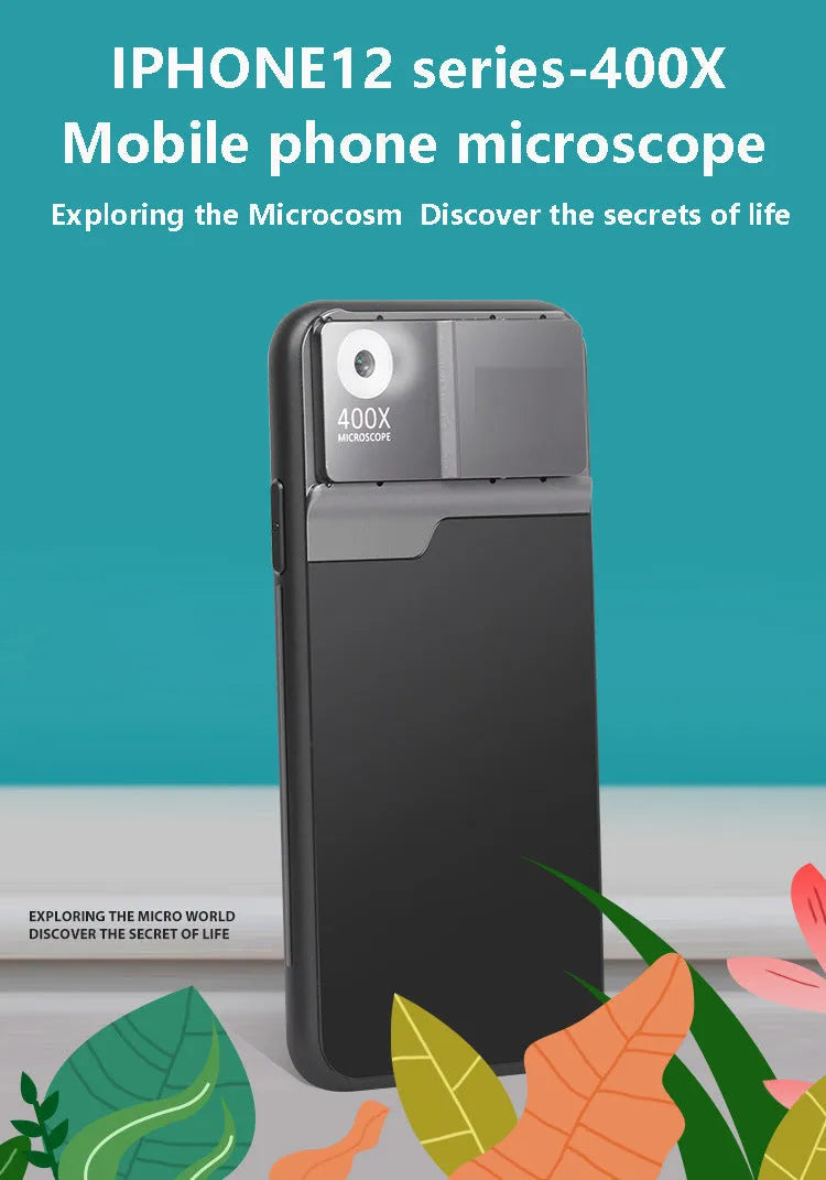 Black silver aluminium alloy TPU mobile phone microscope lens 400X HD for iPhone 12 Pro Max