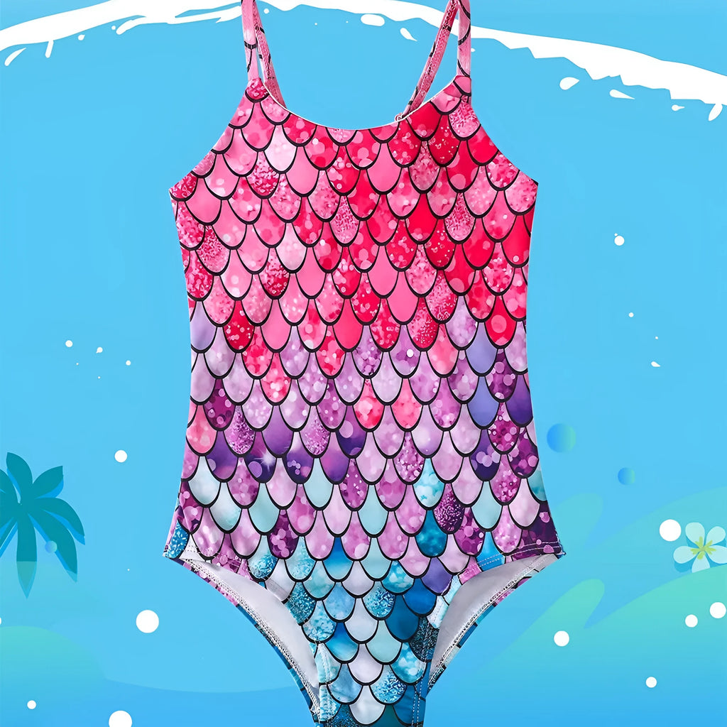 Children's mermaid one-piece swimsuit in polyester with high elasticity for girls swimming and wading