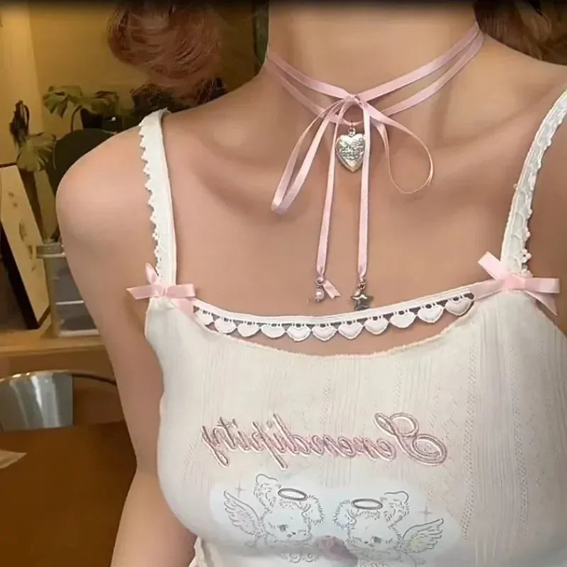 Women's ribbon love pendant fashion necklace clavicle chain alloy jewellery