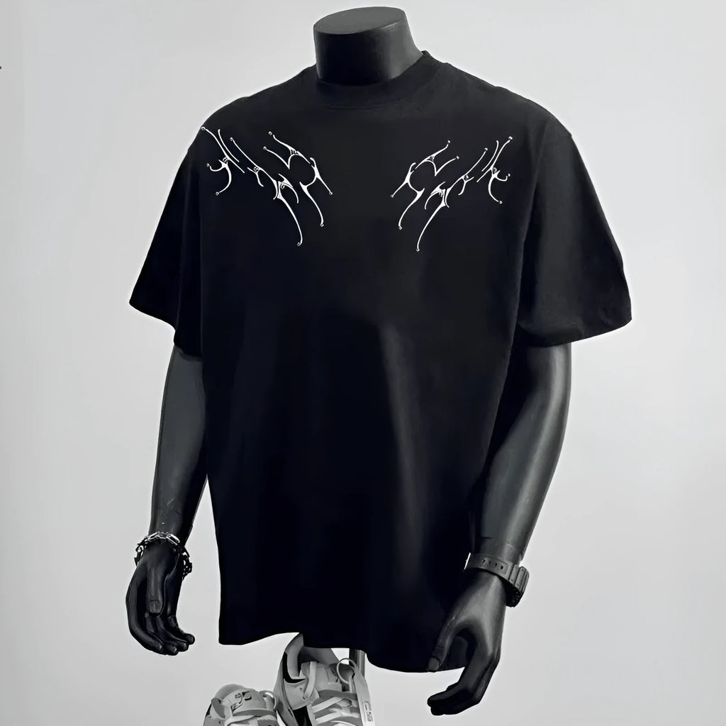 Men's black cotton loose fit short sleeve t-shirt with white letter print design