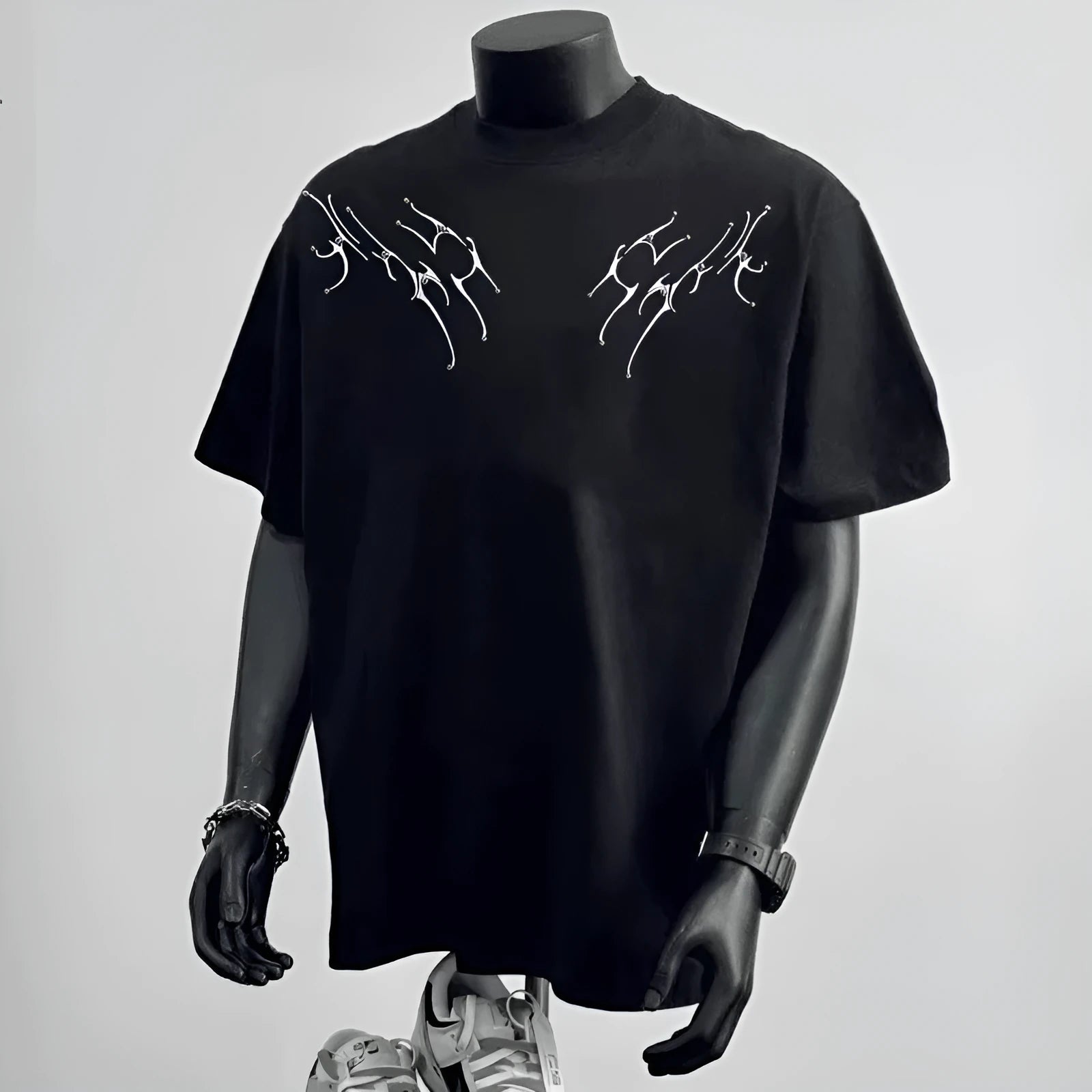 Men's black cotton loose fit short sleeve t-shirt with white letter print design