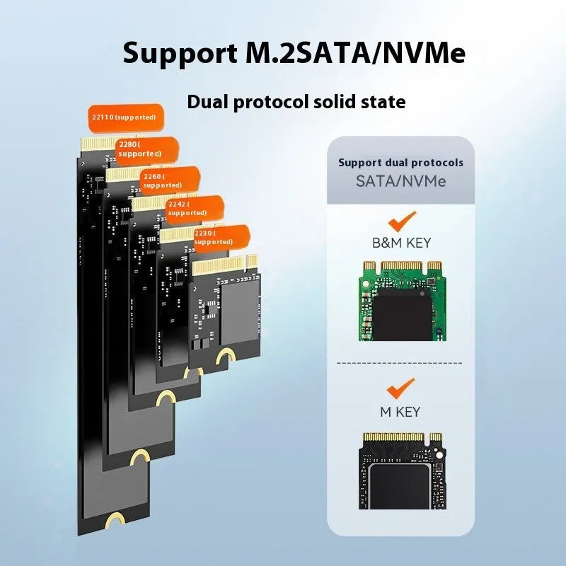 Black external hard disk enclosure with Type-C port for NVME solid state drives