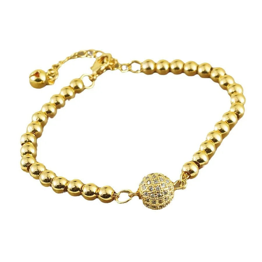 Women's electroplated copper bracelet with heart shape and round ball zircon in Arabic style design