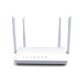 Portable white or black 300 metre WiFi router with 5 ports on rear panel.