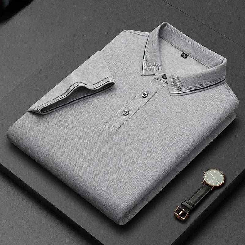 Light business silk men's short-sleeved T-shirt in cotton and mulberry silk blend, available in multiple colours