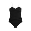Women's solid colour one-piece swimsuit with adjustable shoulder straps and a high-waist design.