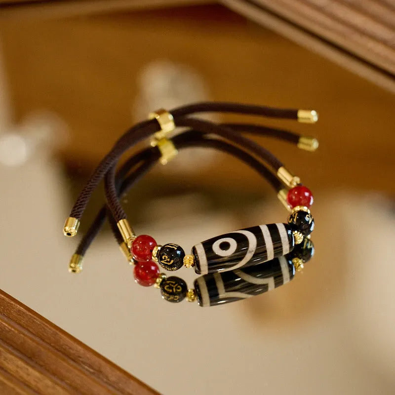 Agate dzi bead bracelet 8mm unisex retro Tibetan style manual processing geometry shape beads