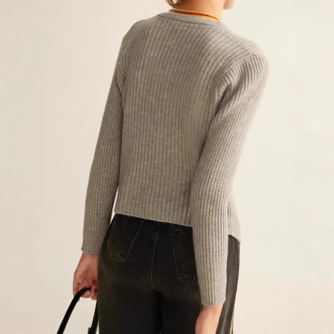 Autumn winter yuan collar solid colour cardigan sweater loose fit polyester knit in red for women casual wear