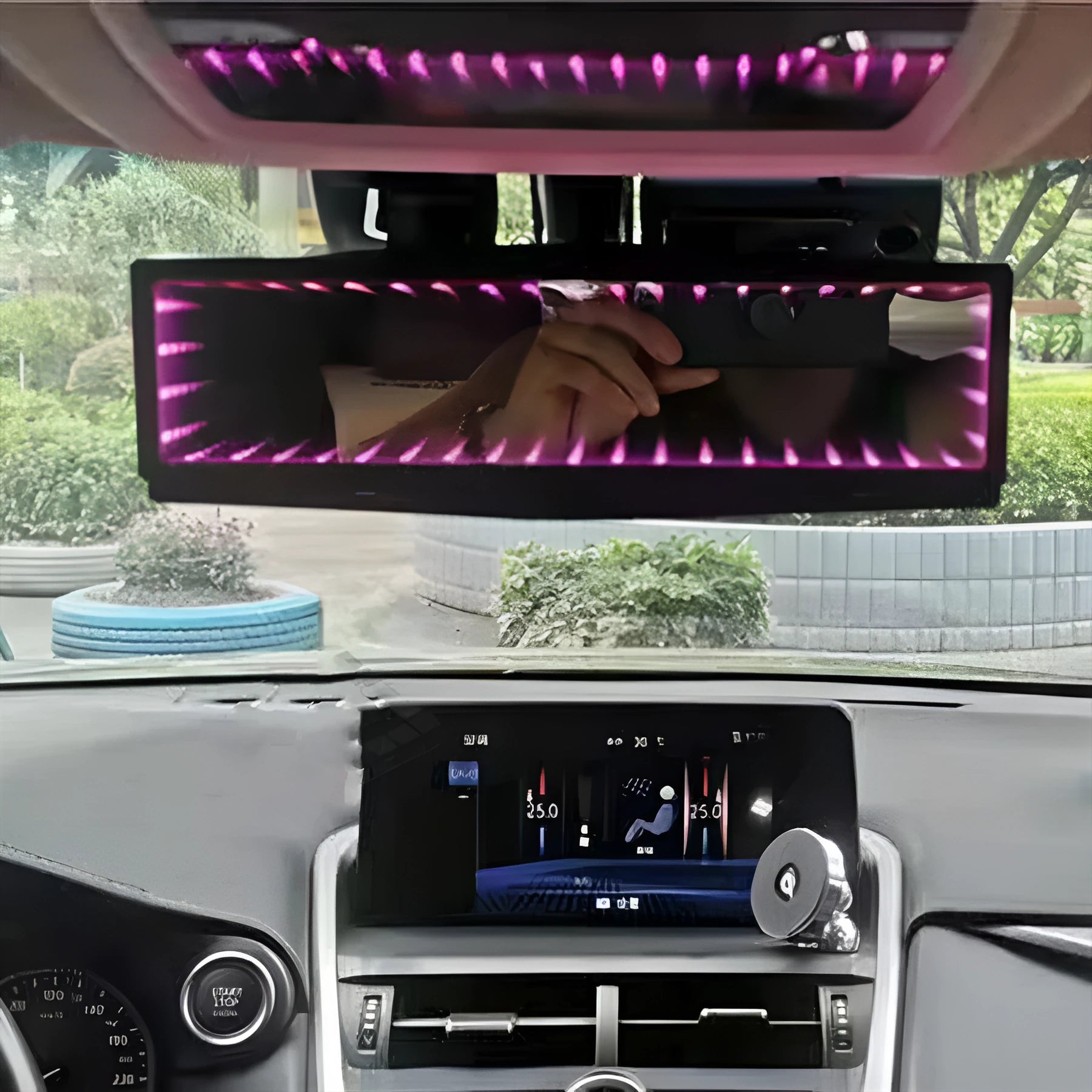 280mm flat plastic rearview mirror with anti-glare coating in monochrome design