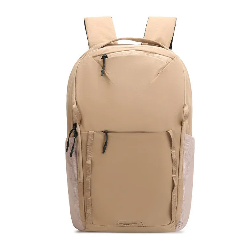 Waterproof Taslan composite cloth backpack in solid colour with spliced design, available in beige, for business commute and leisure travel under 20 litres