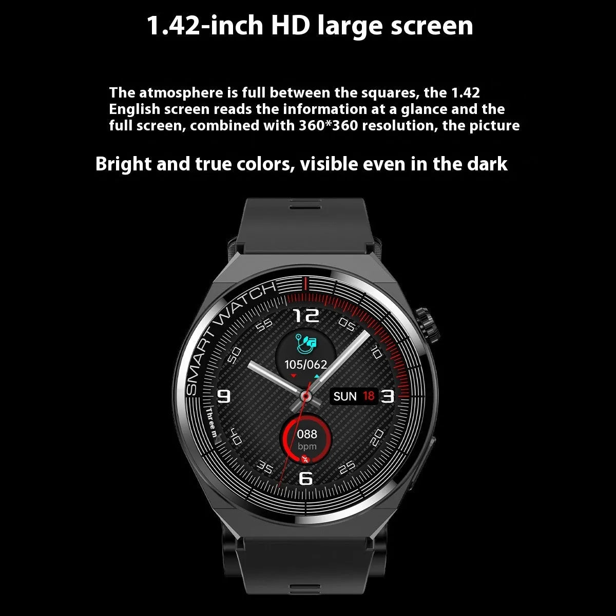 Blood pressure voice broadcast sport smart watch with TFT screen, available in black, blue, and red colours