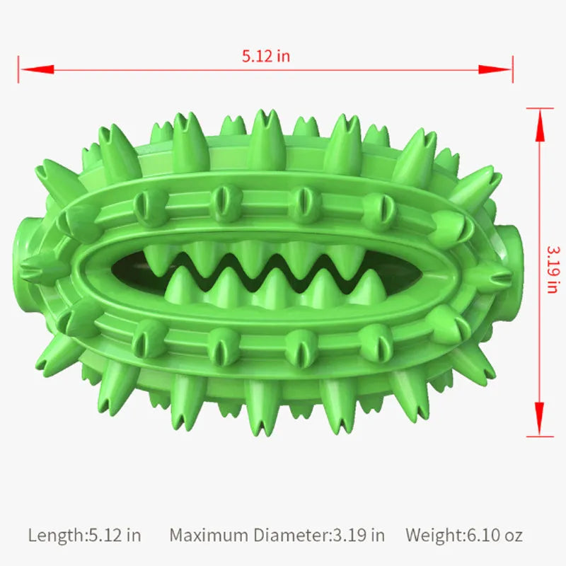 Green cactus-shaped dog chew toy with textured bumps for dental care on a white background