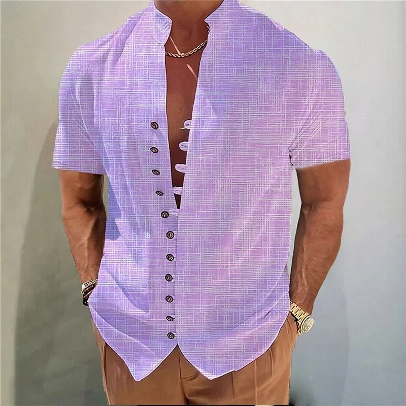 Geometric 3D printed short sleeve casual floral shirt in polyester blend, regular fit cardigan style, front view