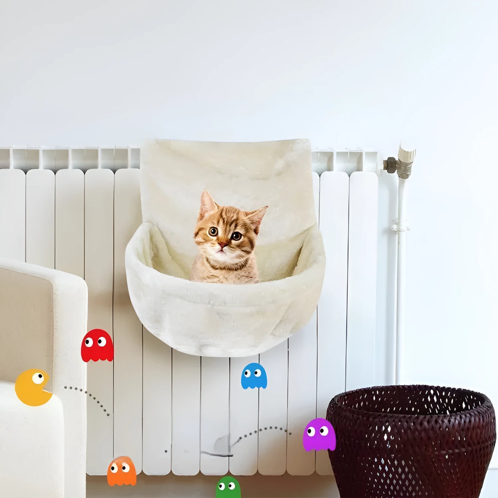 Cat hammock with iron frame and soft fleece cloth in beige colour