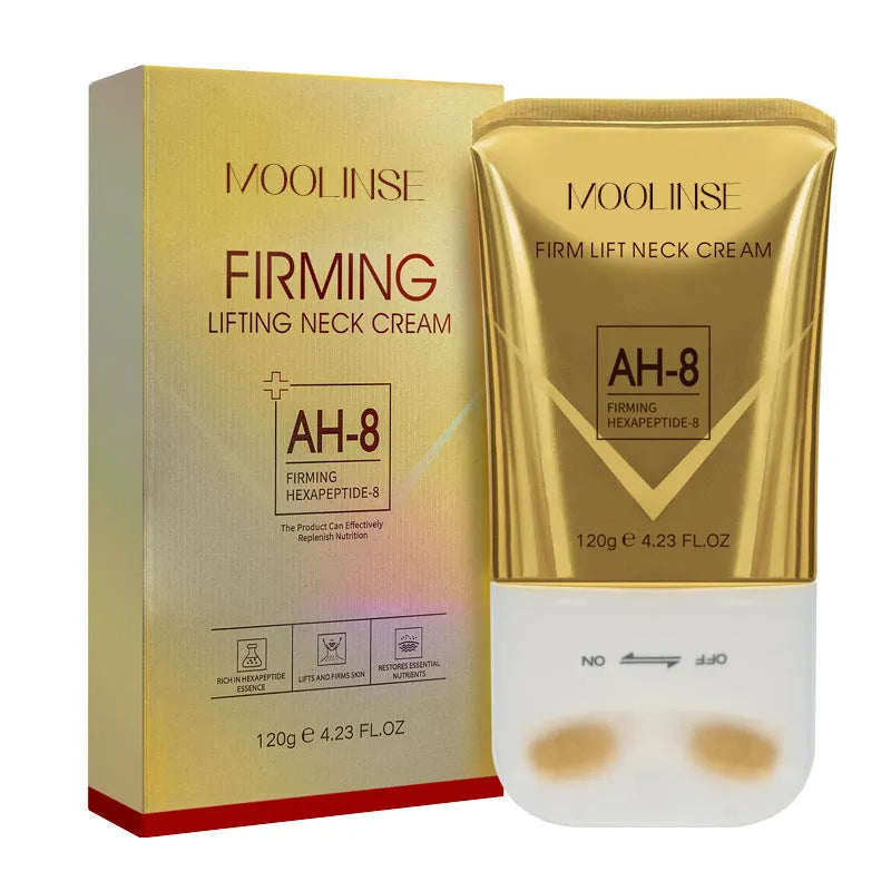 Neck moisturising cream with roller applicator for dry skin care in medium sample size