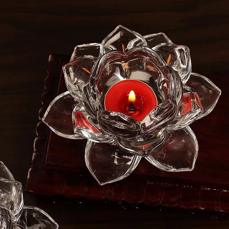 Glass lotus candle cup decorative aromatherapy candle holder with lotus candlestick design