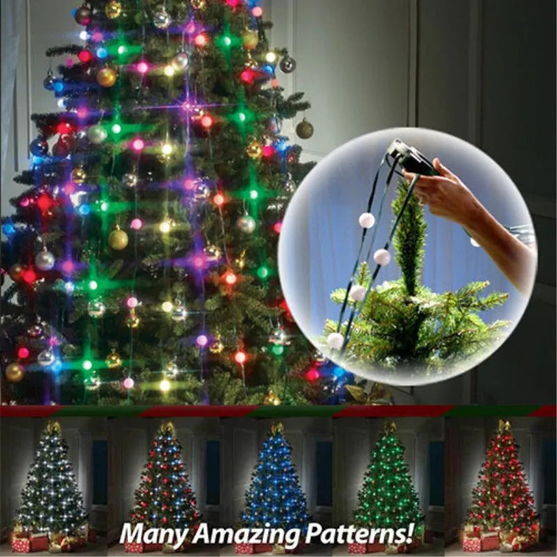 64 LED dazzler shower tree light string with dimming and colour change on a Christmas tree