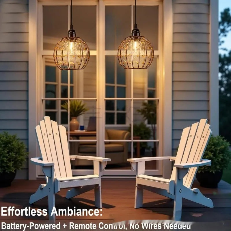 Outdoor waterproof LED chandelier made of iron, 1W battery powered, for camping or balcony use