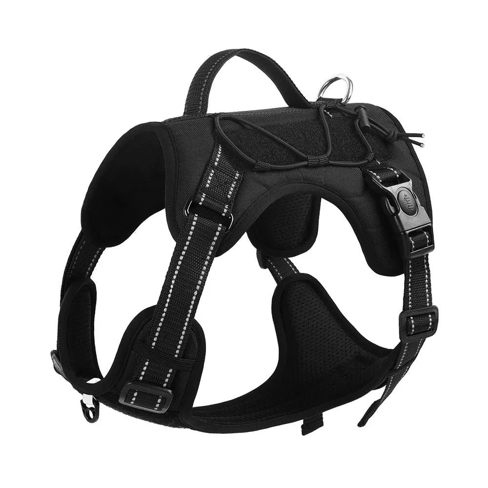 Reflective dog vest harness with explosion-proof breast strap and integrated hand-holding rope in multiple colour options