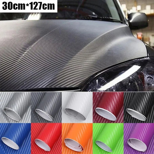 Roll of 3D carbon fibre car sticker measuring 30cm by 127cm in eight colour options