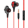 Red quad core dual dynamic metal subwoofer in-ear headphones with 3.5mm cable and inline microphone
