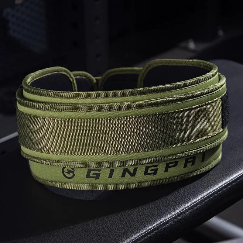 Abdominal exercising band with lumbar support belt for weightlifting and fitness training in adjustable sizes