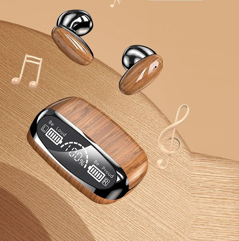 M35 wood grain finish TWS Bluetooth wireless headset with charging cabin