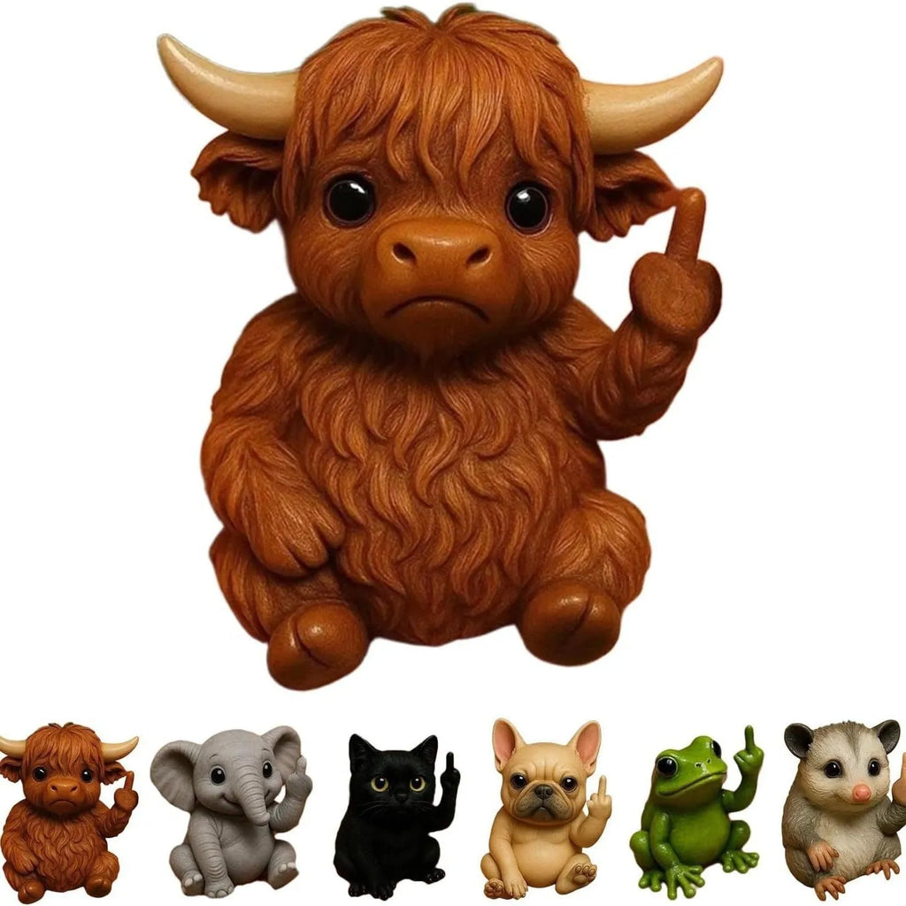 Mini resin and plastic animal middle finger doll ornament in choice of seven animal styles