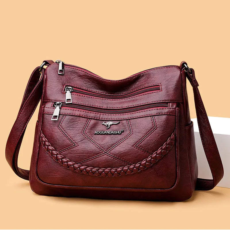 Soft PU leather shoulder bag with sandwich pocket and horizontal square design
