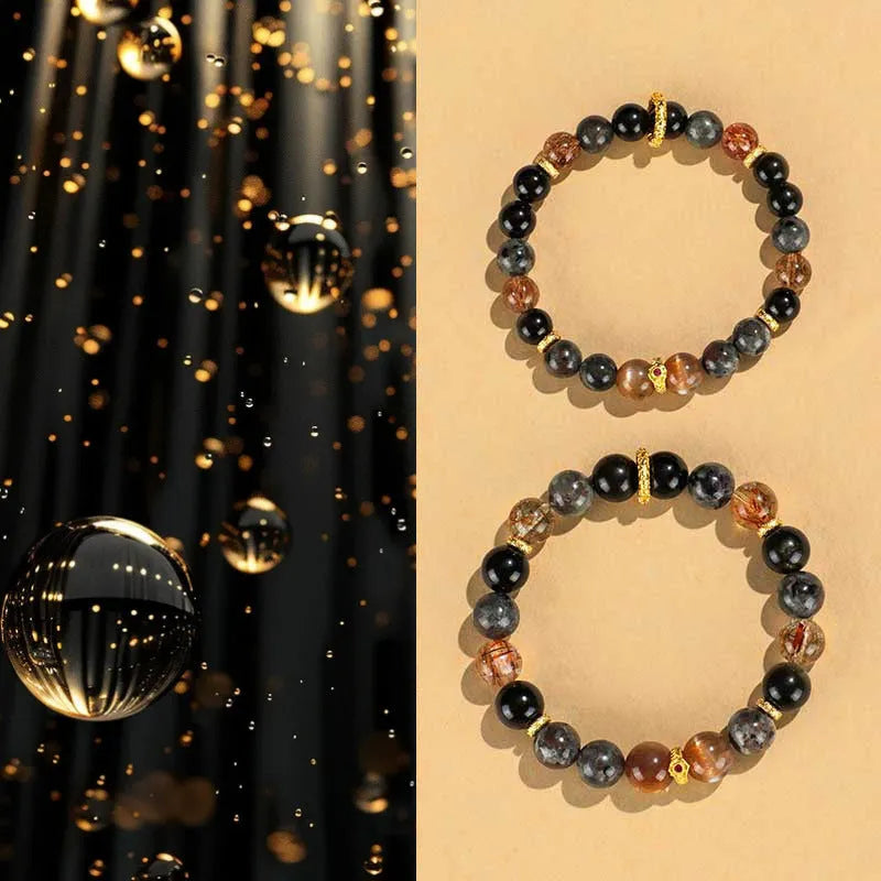Black sunstone flame stone bracelet unisex handcrafted couple style jewellery