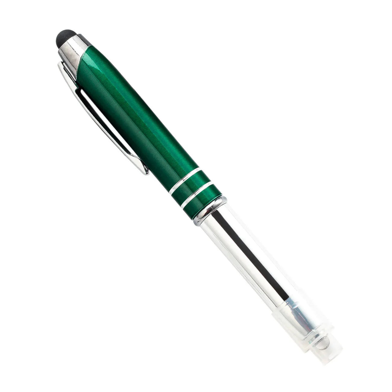 Metal capacitive stylus ballpoint pen with LED light in red, black, white, green or blue colours