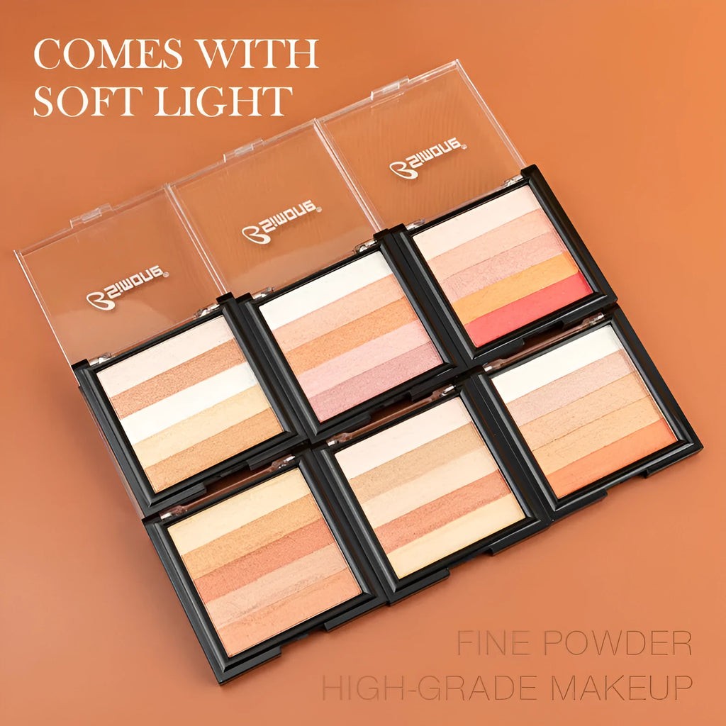 Eye shadow palette compact for three-dimensional brightening and contouring, shown in one of six colour styles.