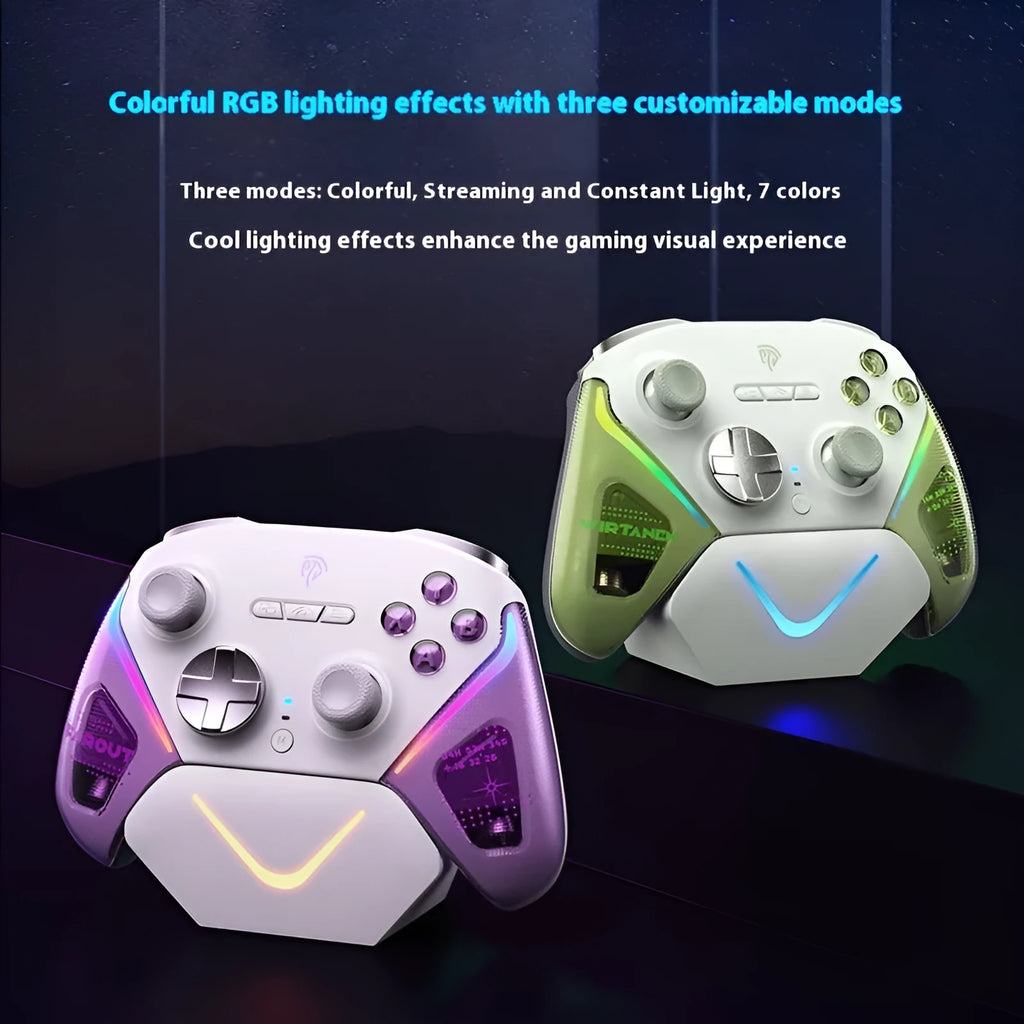 Black Smart Startstop game controller charging base with dual-cut triggers on a desk.