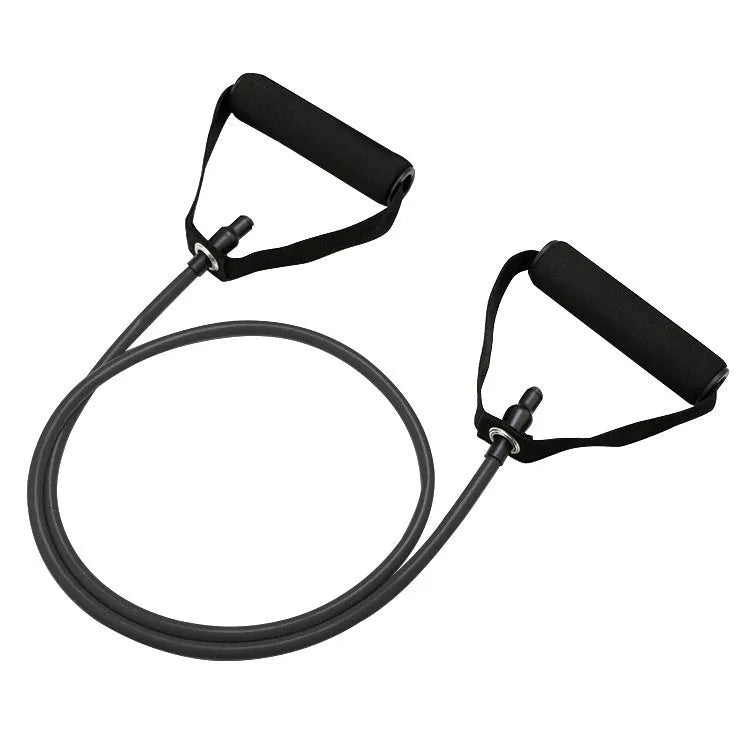 TPE chest expander exercise equipment showing five colour-coded resistance options from yellow 10LB to black 30LB with tension rope