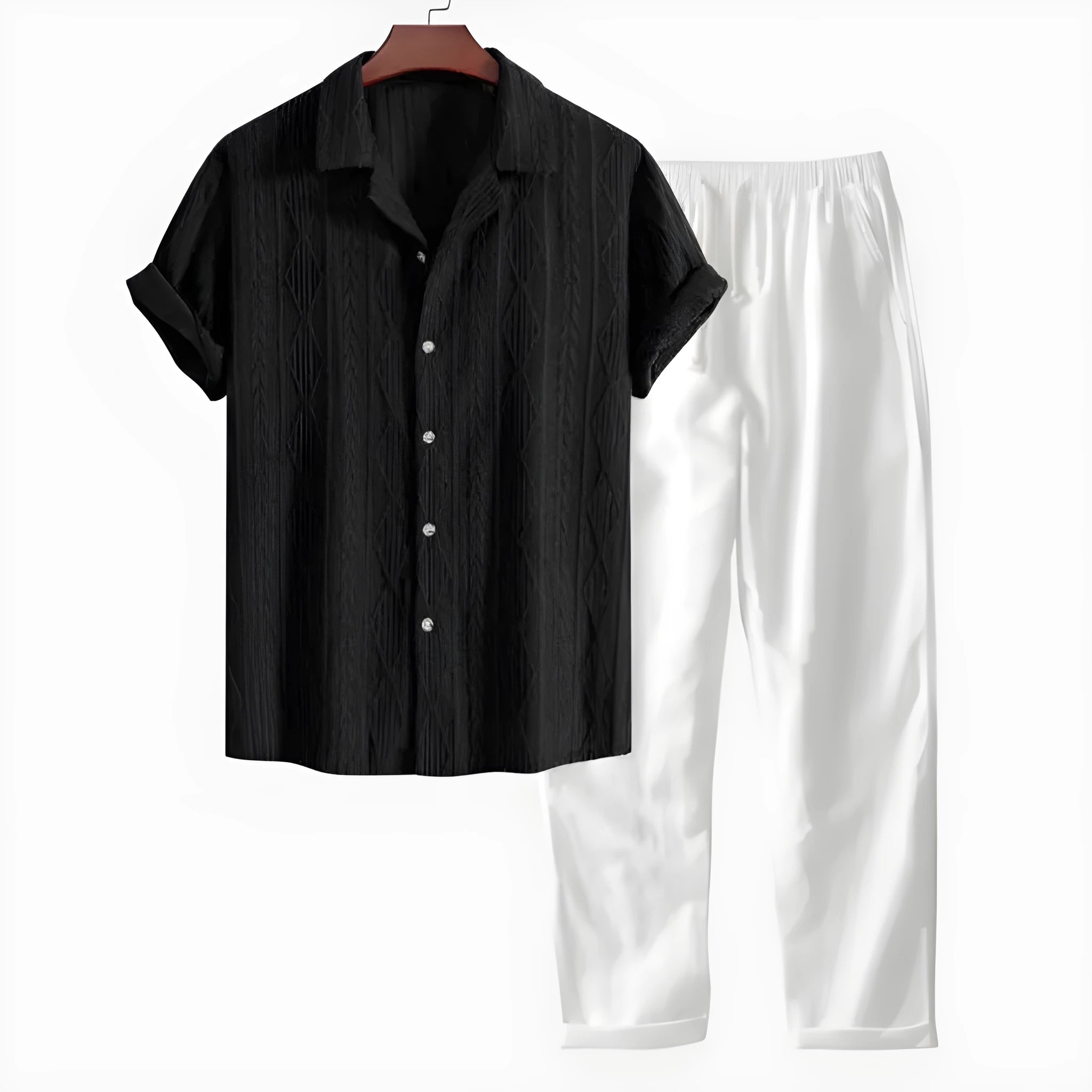 Men's slim fit camouflage print short-sleeved shirt and trousers two-piece casual suit