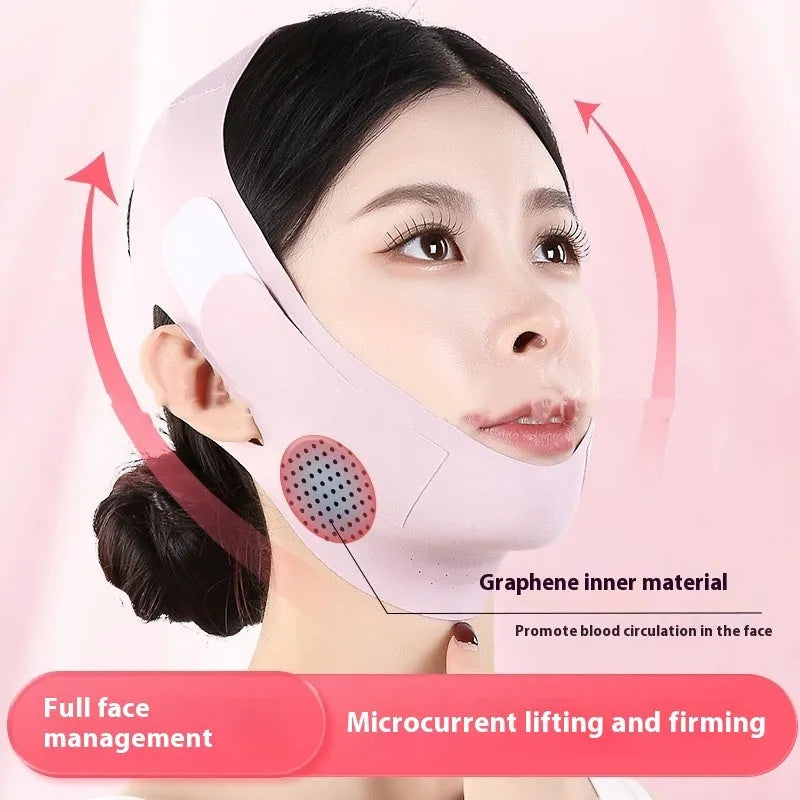 Graphene face shaping mask with lifting and tightening bandage in breathable fabric