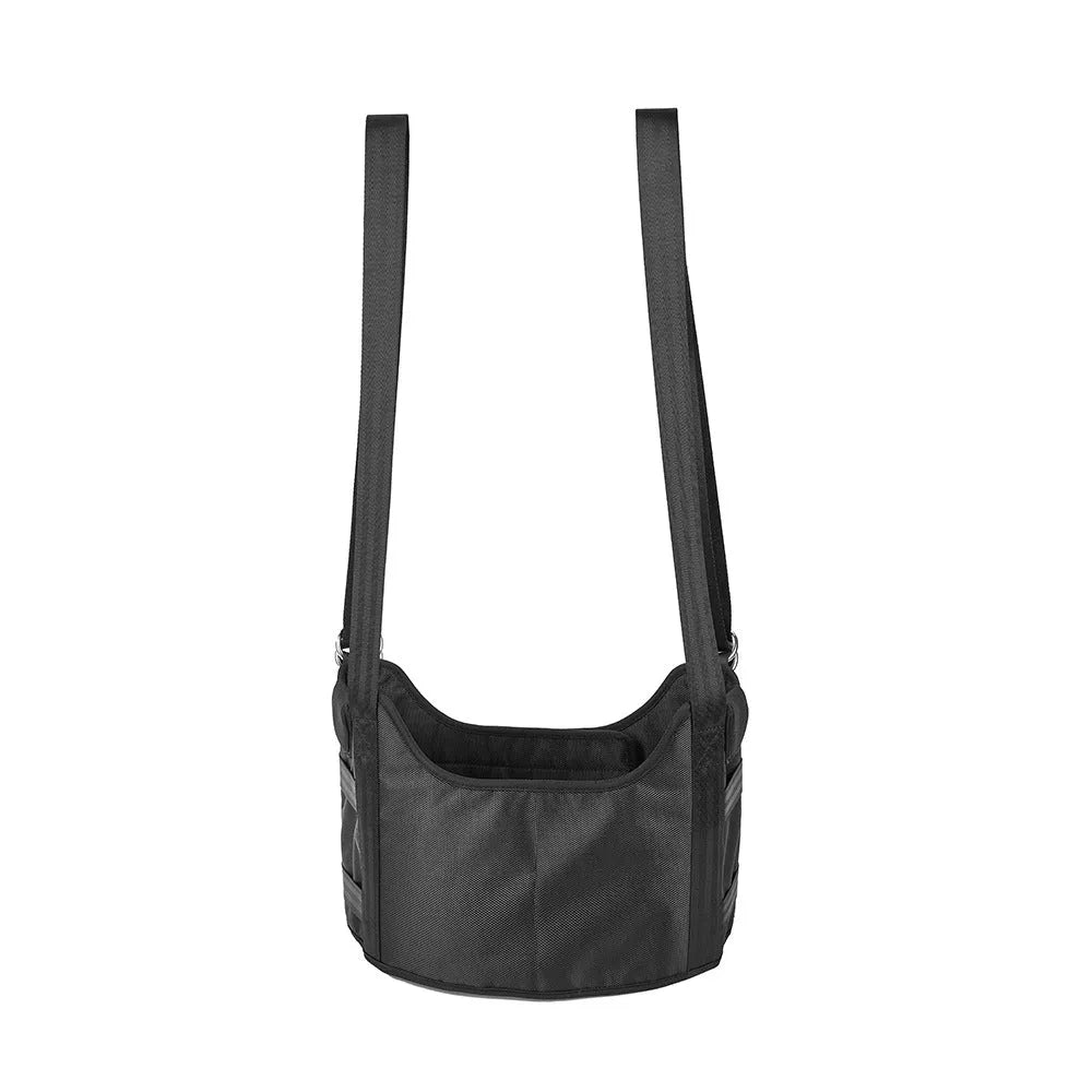 Black neoprene decompression back tensioner with hanging stretching belt for spine massage and traction