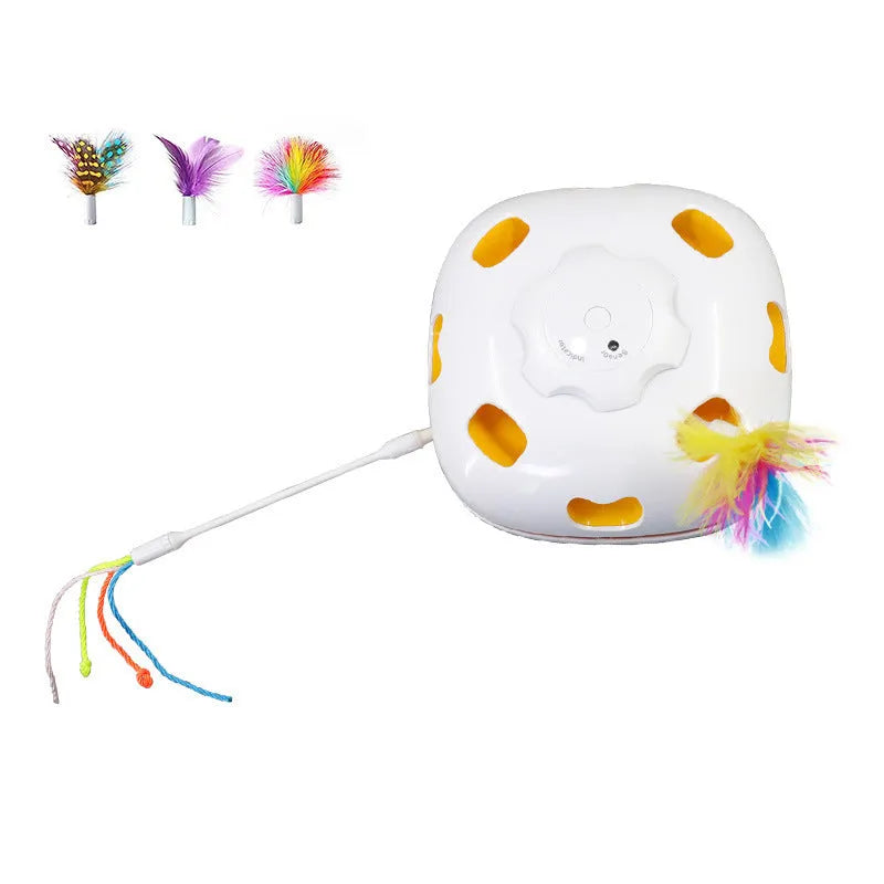 Plastic cat teaser wand toy with catnip dispenser measuring 19.8x11.5x19.5cm