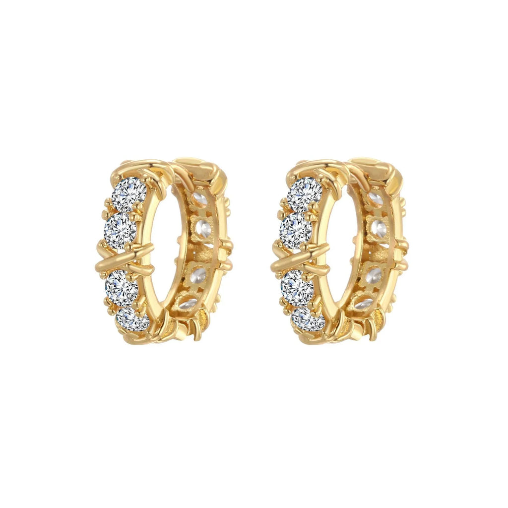 Geometric hexagonal clover cross earrings with ellipse design in silver or gold electroplated finish
