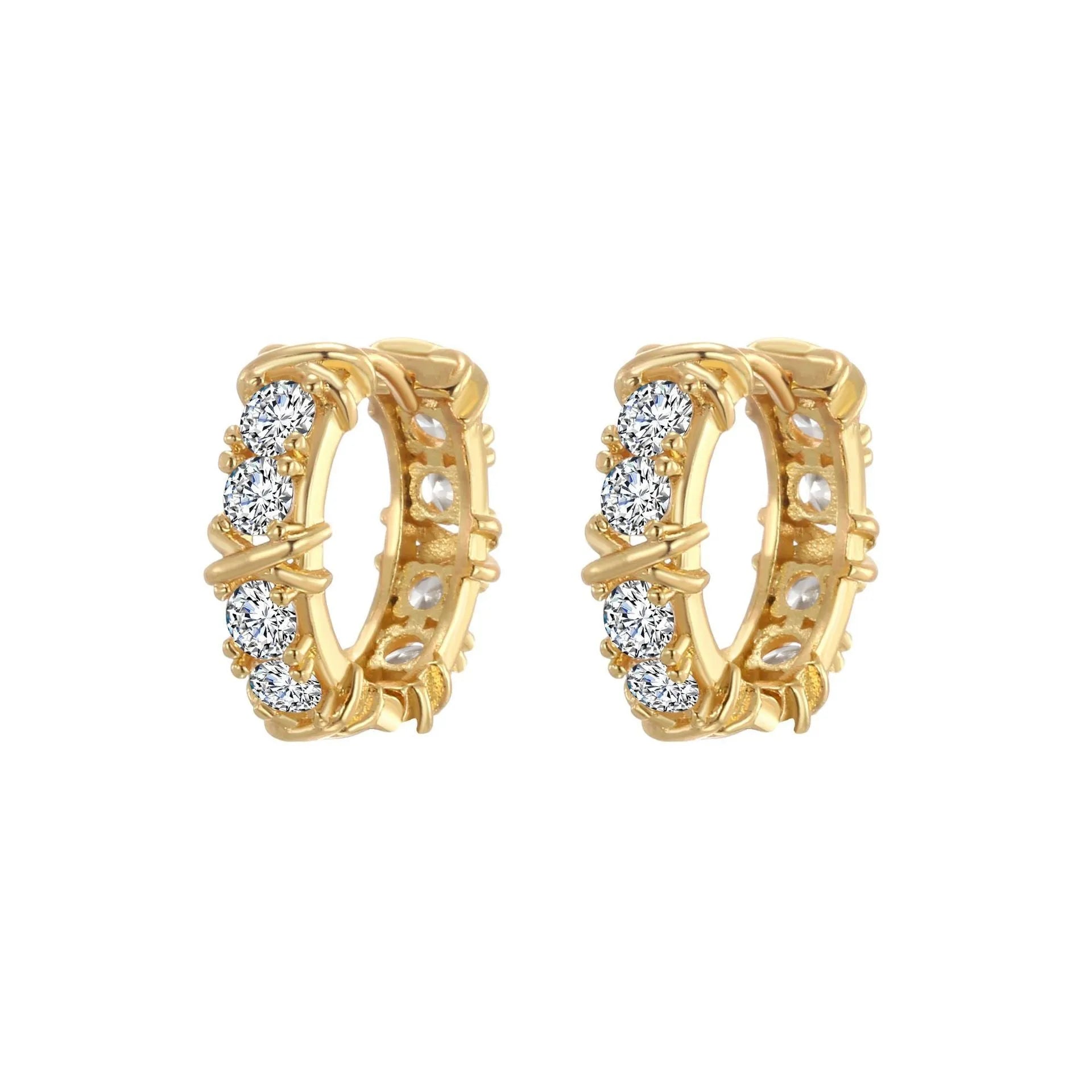 Geometric hexagonal clover cross earrings with ellipse design in silver or gold electroplated finish