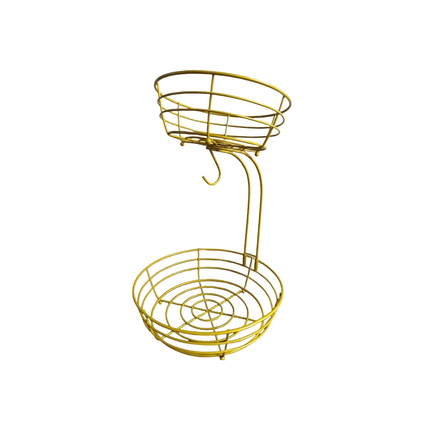 Black wrought iron double-layer fruit basket with two storage tiers