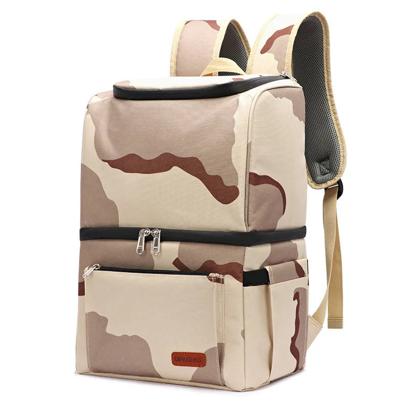 Blue insulated picnic backpack with waterproof Oxford cloth and ice pack compartment