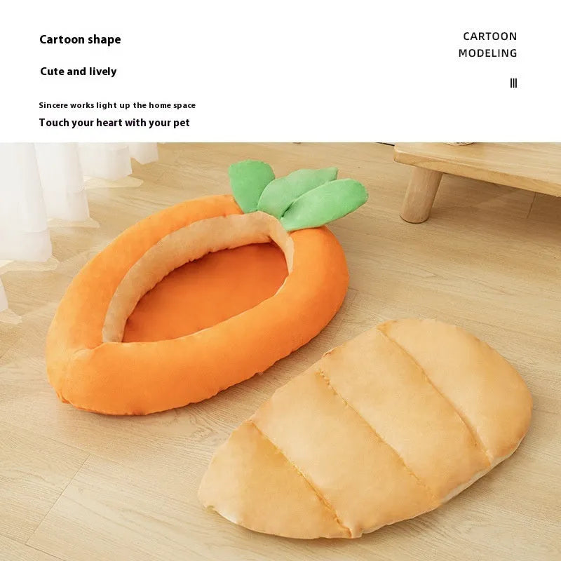 Orange carrot cartoon pattern pet mattress for dogs with removable cover
