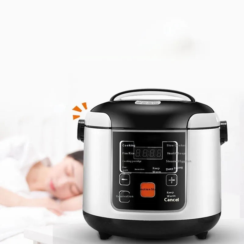 Black vehicle-mounted rice cooker with stainless steel inner pot, 2L capacity, for 12V and 24V use