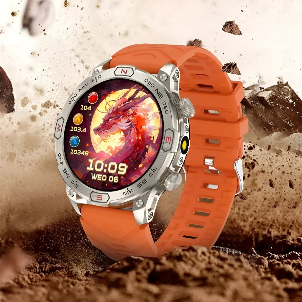 Smart sports watch with AMOLED screen displaying fitness metrics on silicone strap