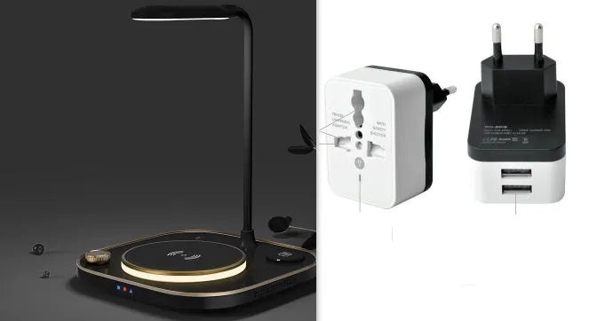 Alpharan 3-in-1 wireless charger desk lamp 15W fast charging station Black type, with phone and lamp lit