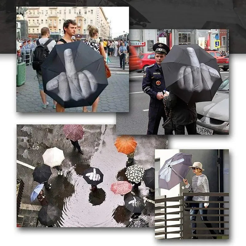 Folding umbrella automatic eccentric tri-fold with iron frame and NC fabric in street style